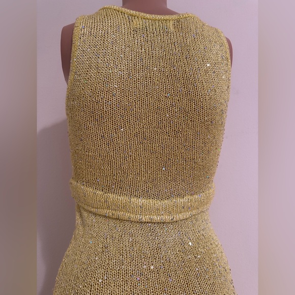 Asta Resort Natalia Dress - Chartreuse Sequins yellow green sheer maxi bodycon - Picture 5 of 6